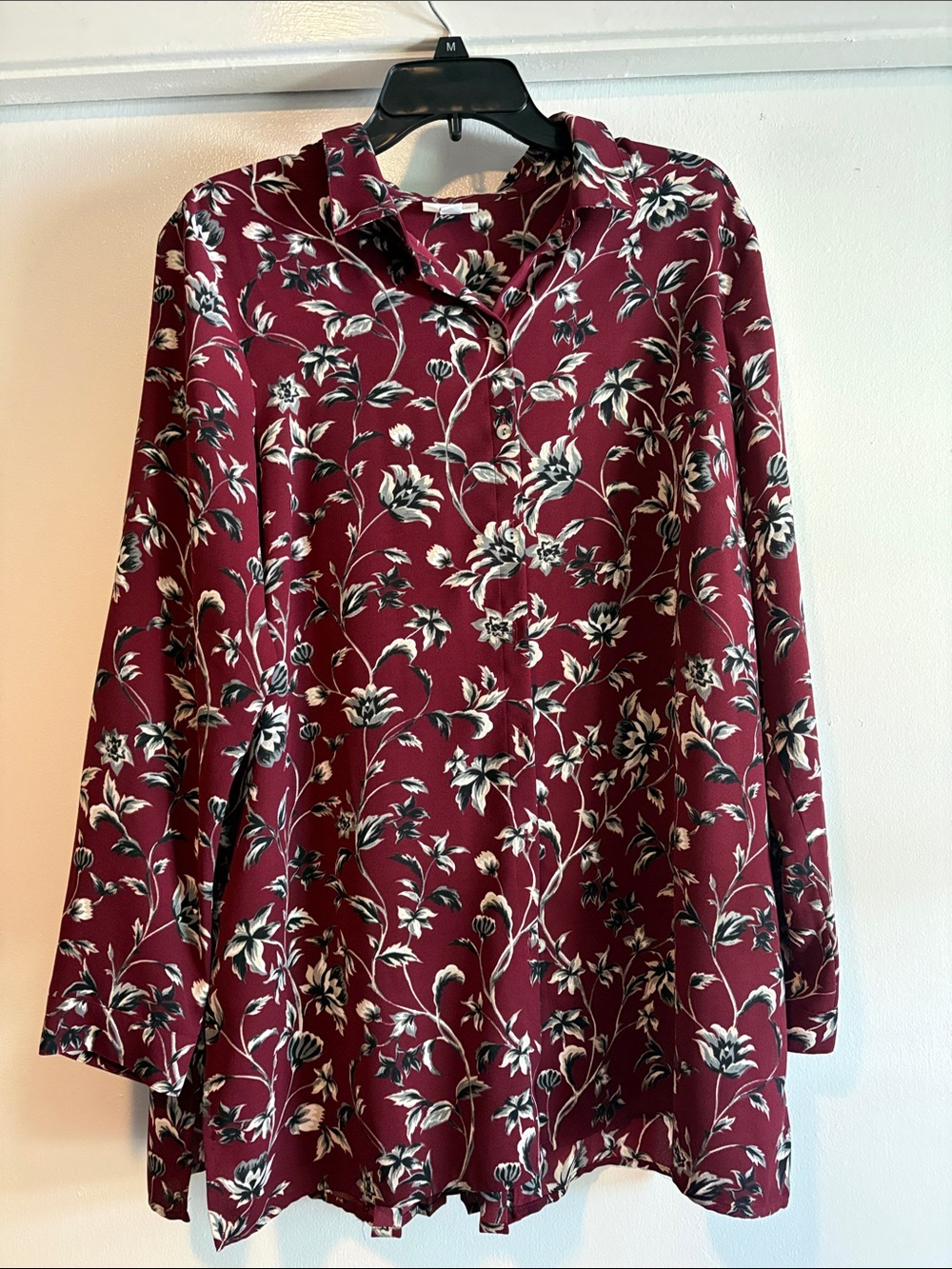 J. Jill Maroon Floral Long-Sleeve Tunic